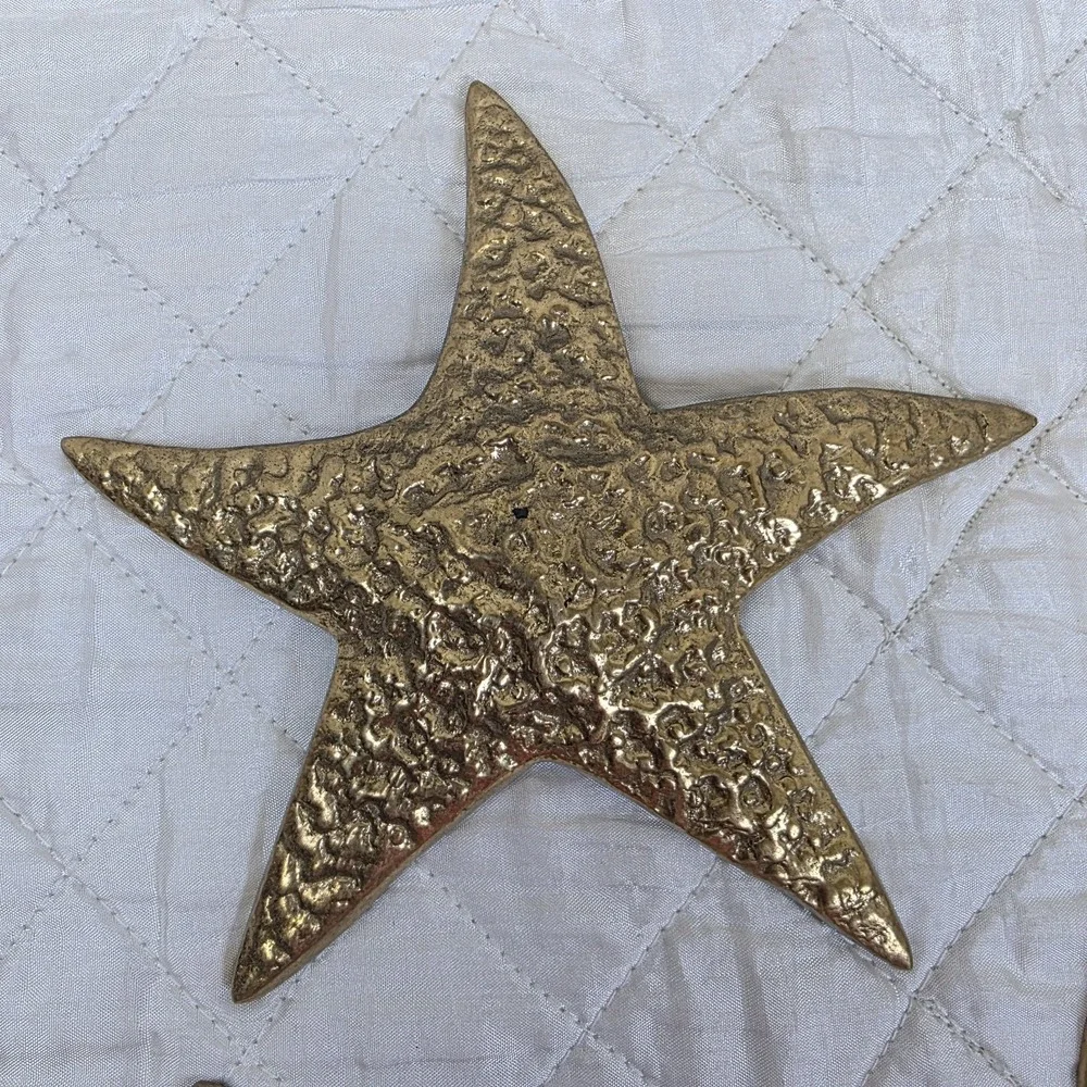 Vintage MCM Solid Brass Sea Shells Starfish Wall Hanging Decor Set of 4 Art Deco